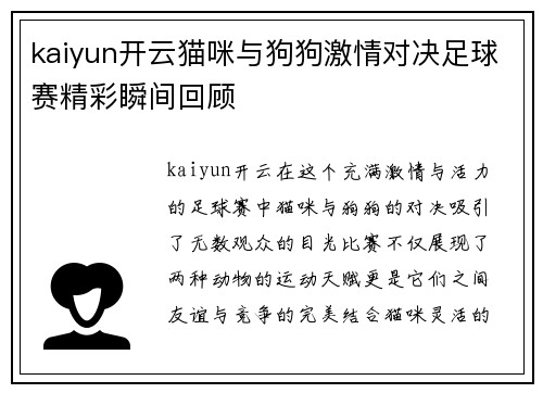 kaiyun开云猫咪与狗狗激情对决足球赛精彩瞬间回顾